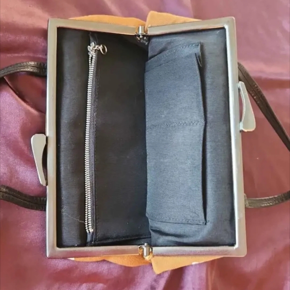 Vintage 1940s-1950s Cloth Leather Gunmetal Shoulder Bag Purse - Picture 5 of 8